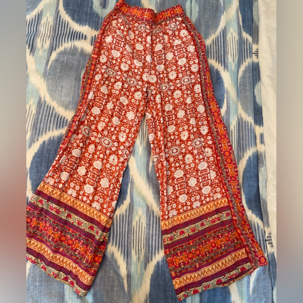 Anthropologie Pink and Orange Patterned Lightweight Pants